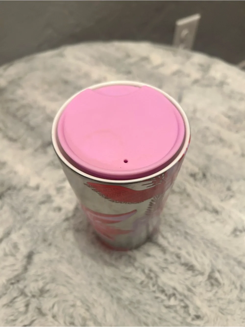Starbucks Metallic Tumbler with Red and Pink Floral Motif